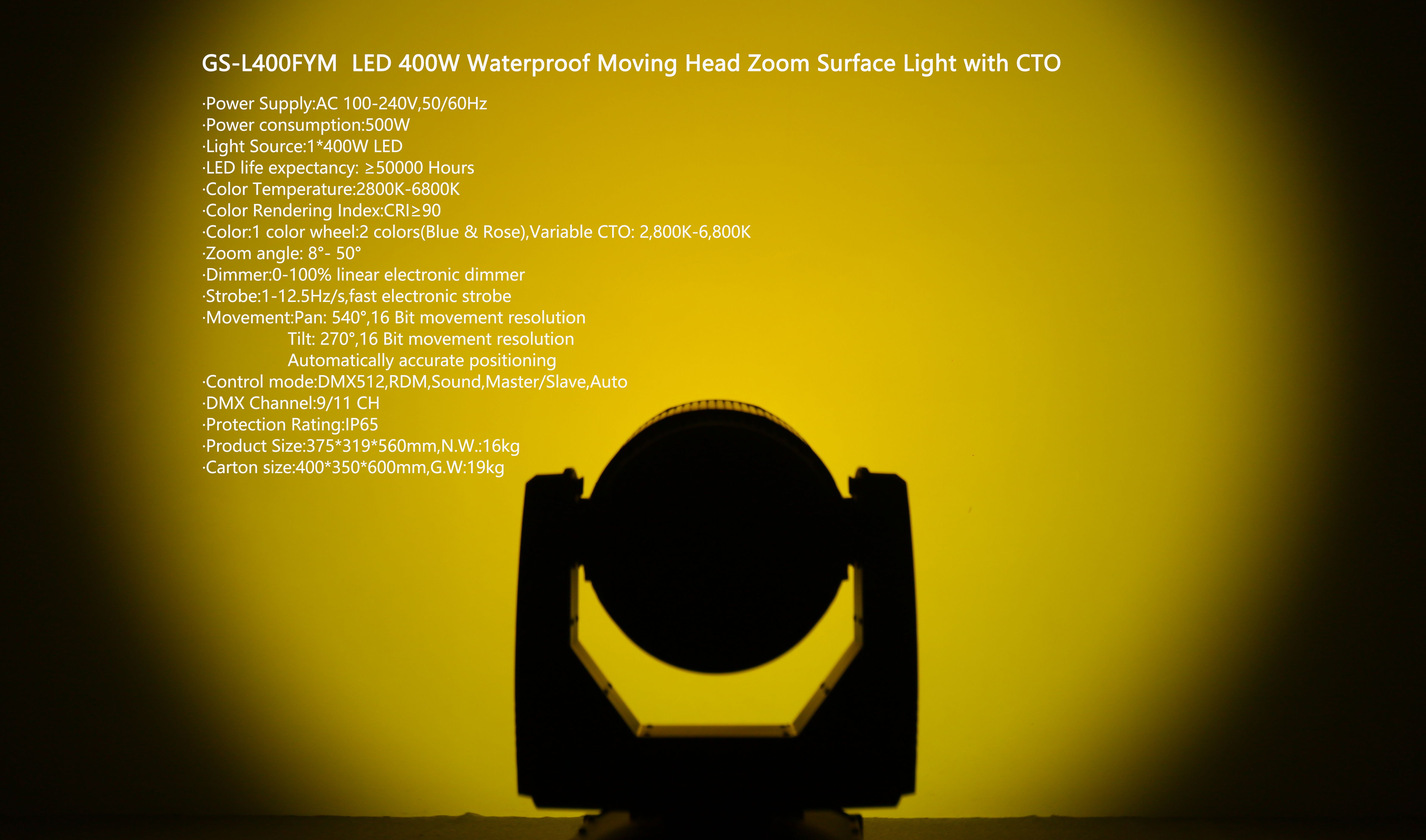 Outdoor -LED 400W wasserdichtes bewegendes Kopf Zoomoberflächenlicht mit CTO